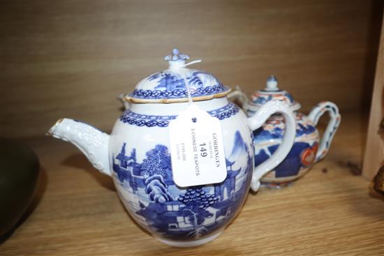 Three 18th century Chinese export tea pots and covers